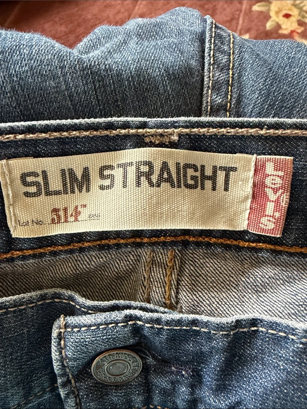 Levi's 514 Slim Straight Jeans in Blue with Tan Patch